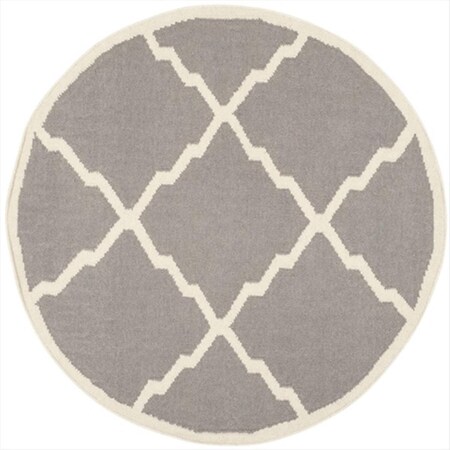 Safavieh 4 ft. x 4 ft. Round Contemporary Dhurries- Grey and Ivory- Hand Woven Rug DHU567A-4R